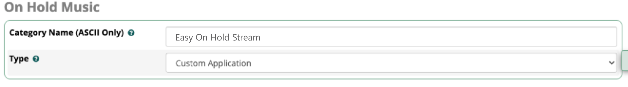 screenshot of FreePBX integration category name and custom application