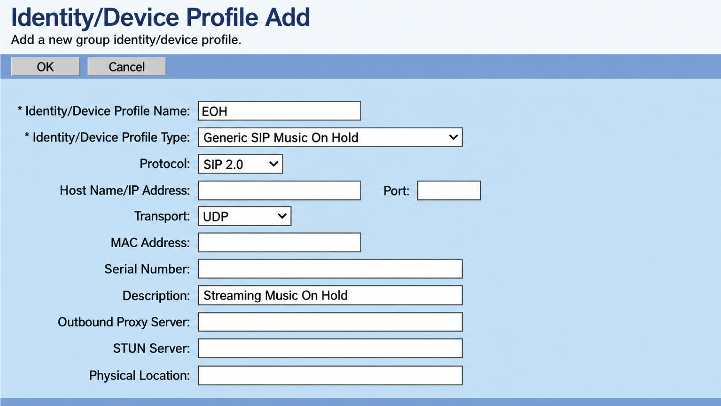 Broadsoft group Services menu with the Music/Video on Hold setting used for Nextiva hold music